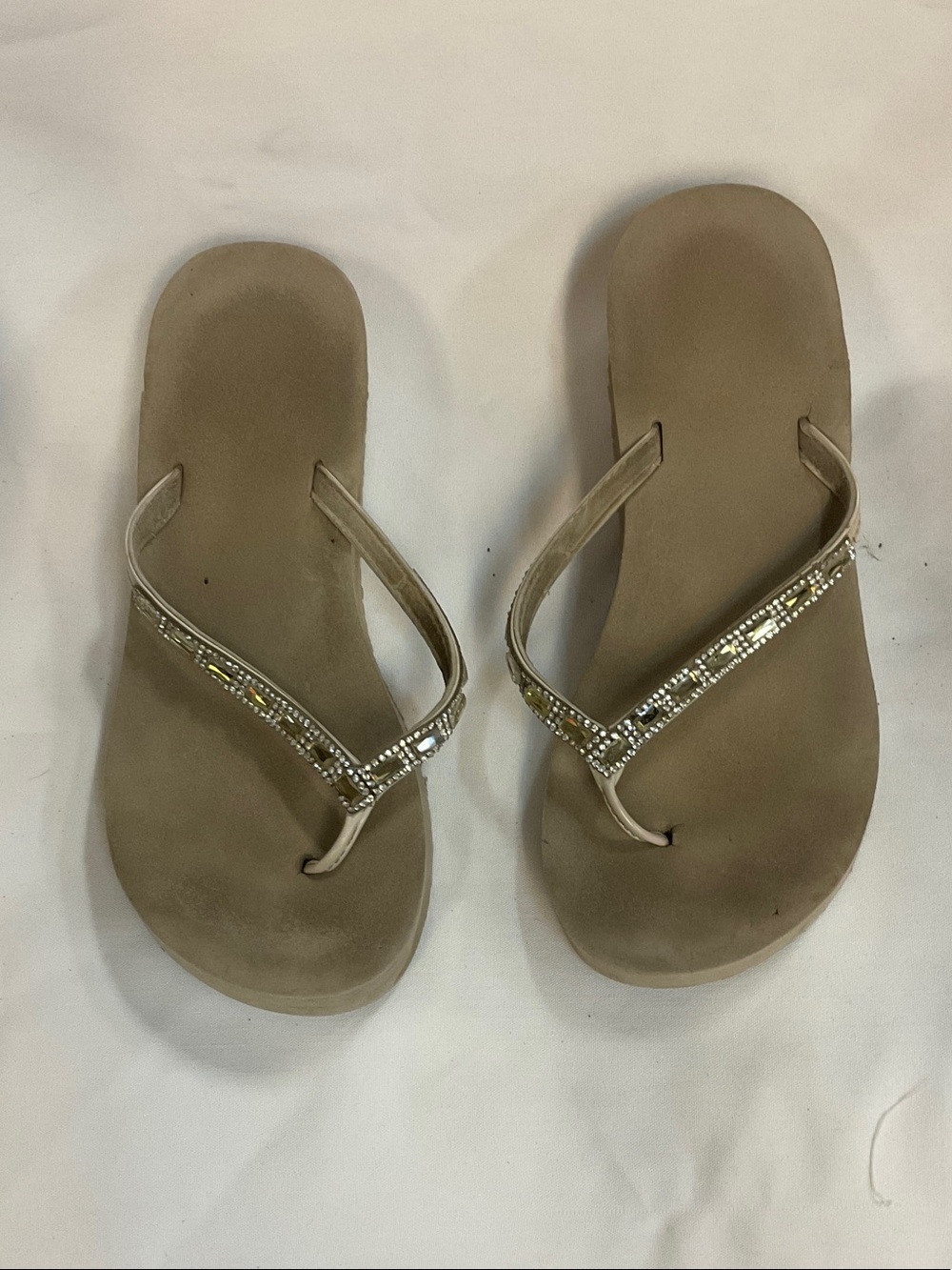 Women's Beige Rhinestone Thong Sandals
